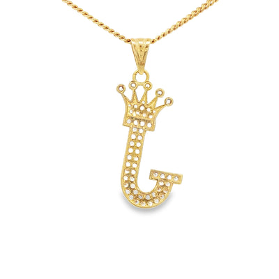 14K LETTER J CZ CROWN INITIAL J