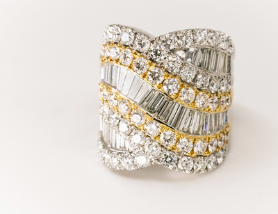 RING 14K TWO TONE #7.5 WHITE & YELLOW GOLD COCKTAI