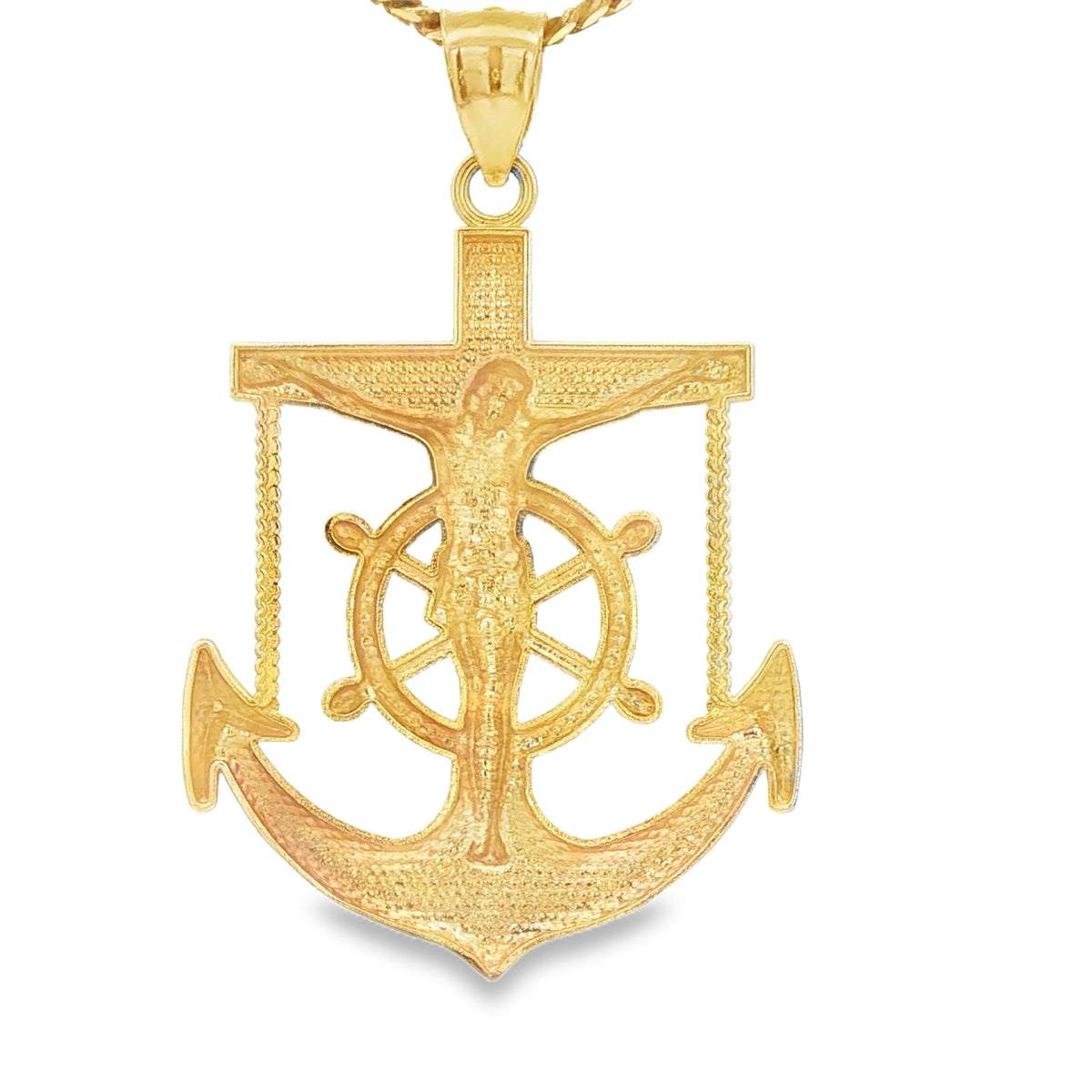 PENDANT 14KP 8.1G ANCHOR JESUS TEXTURED FINISH