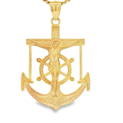 PENDANT 14KP 8.1G ANCHOR JESUS TEXTURED FINISH