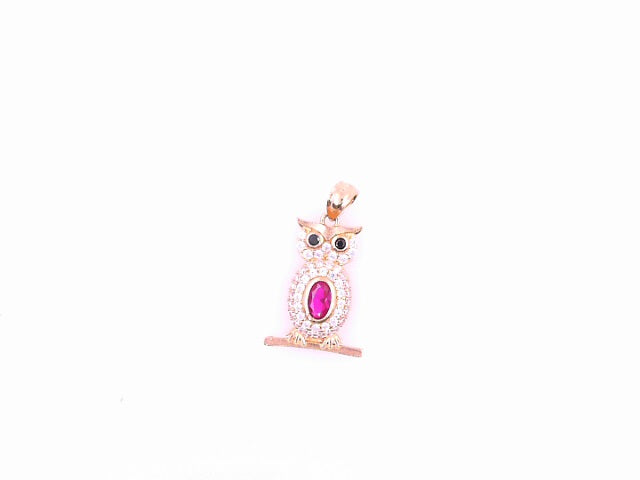 PENDANT 14K 1.5G OWL CZ OWL RED BELLYBLACK EYES