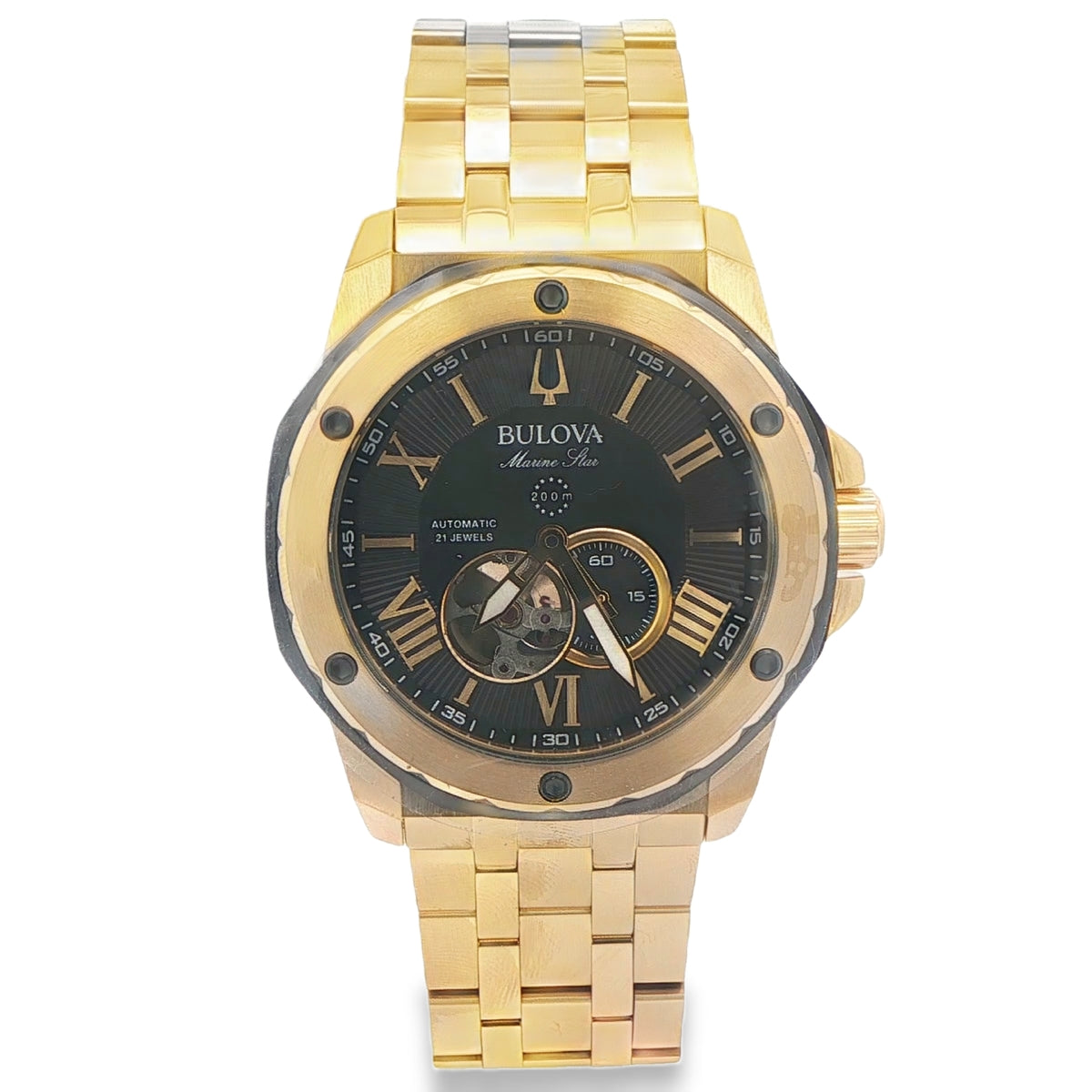 BULOVA AUTOMATIC BLACK FACEMARINE STAR SERIES ROMAN NUMERAL