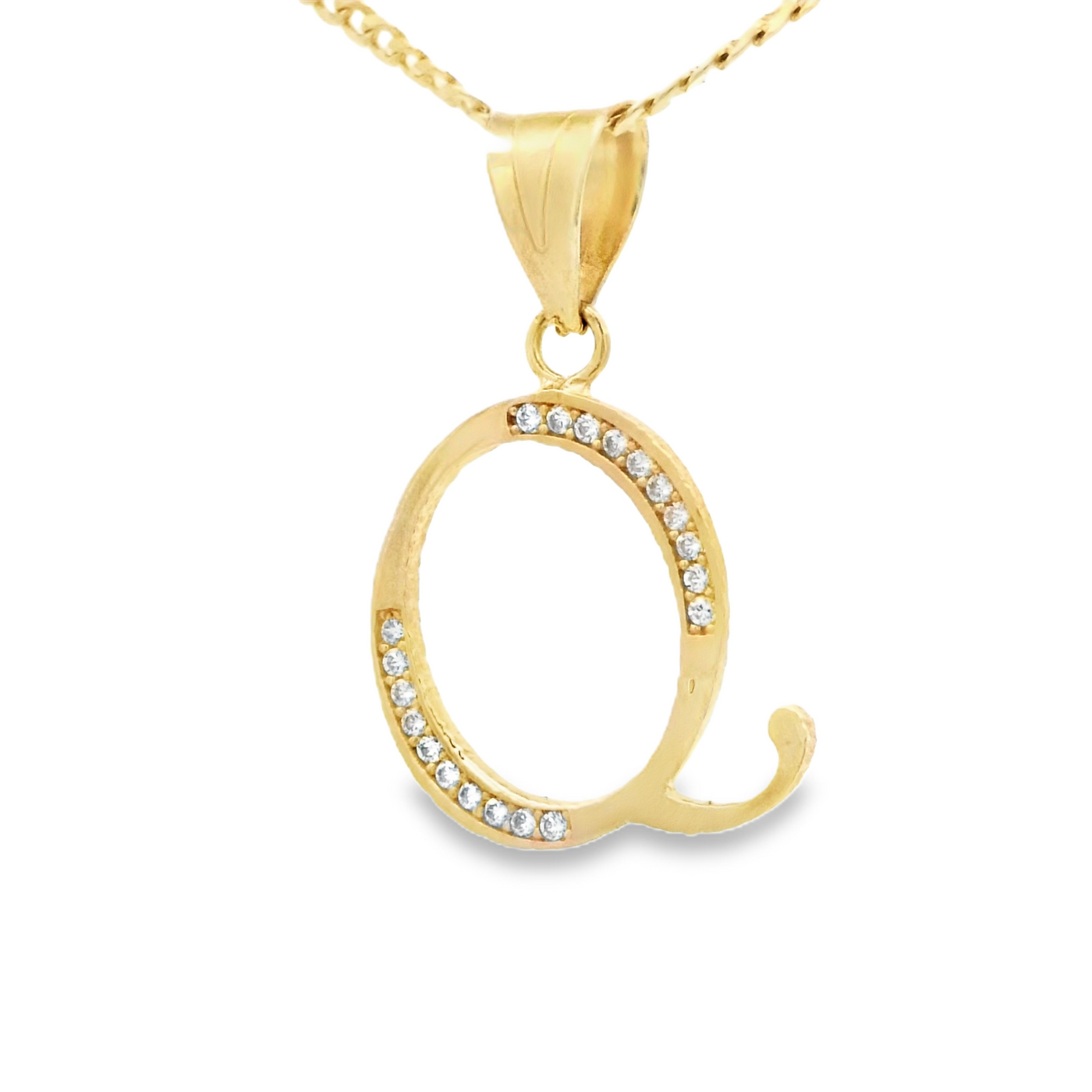 PENDANT 14K Letter Q CZ Italian