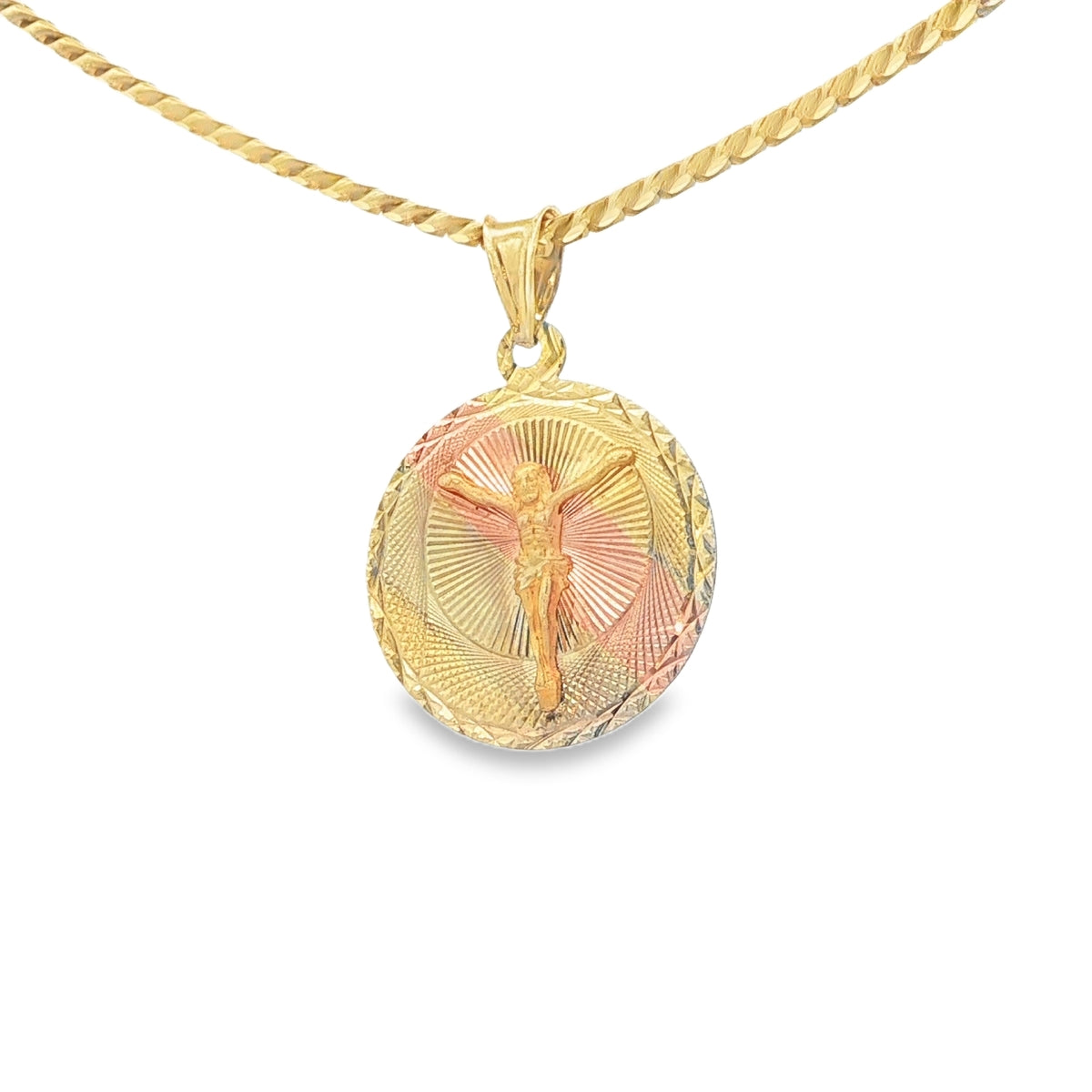 PENDANT 14K 2.0G JESUS ROUND DC JESUS ROUND 3TONE