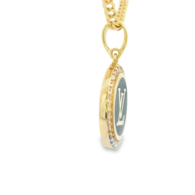 PENDANT 14KP STYLE LV CZ ROUND ONYX SMALL