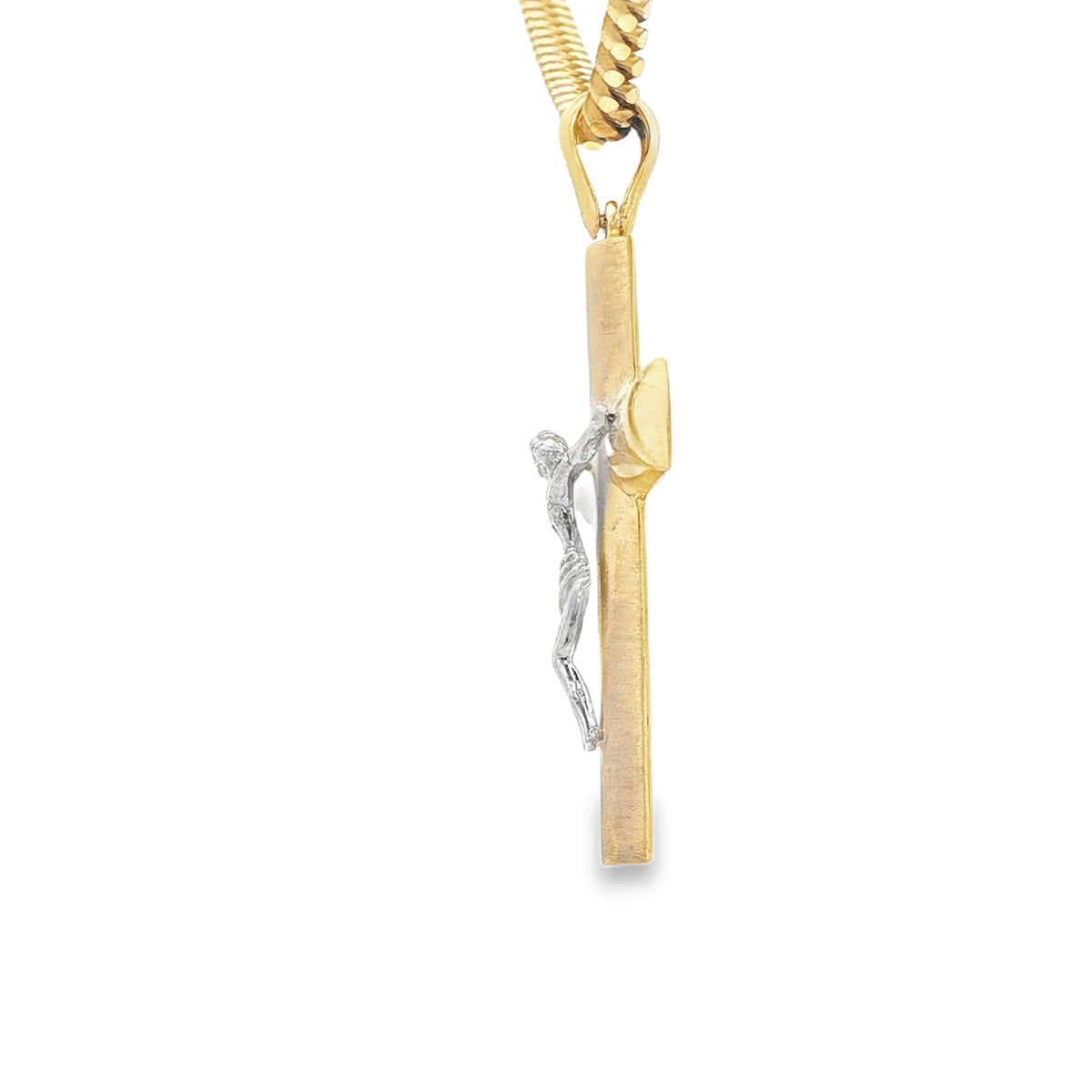 PENDANT 14KP 3.1G JESUS CROSS 2TONE SATIN FINISH