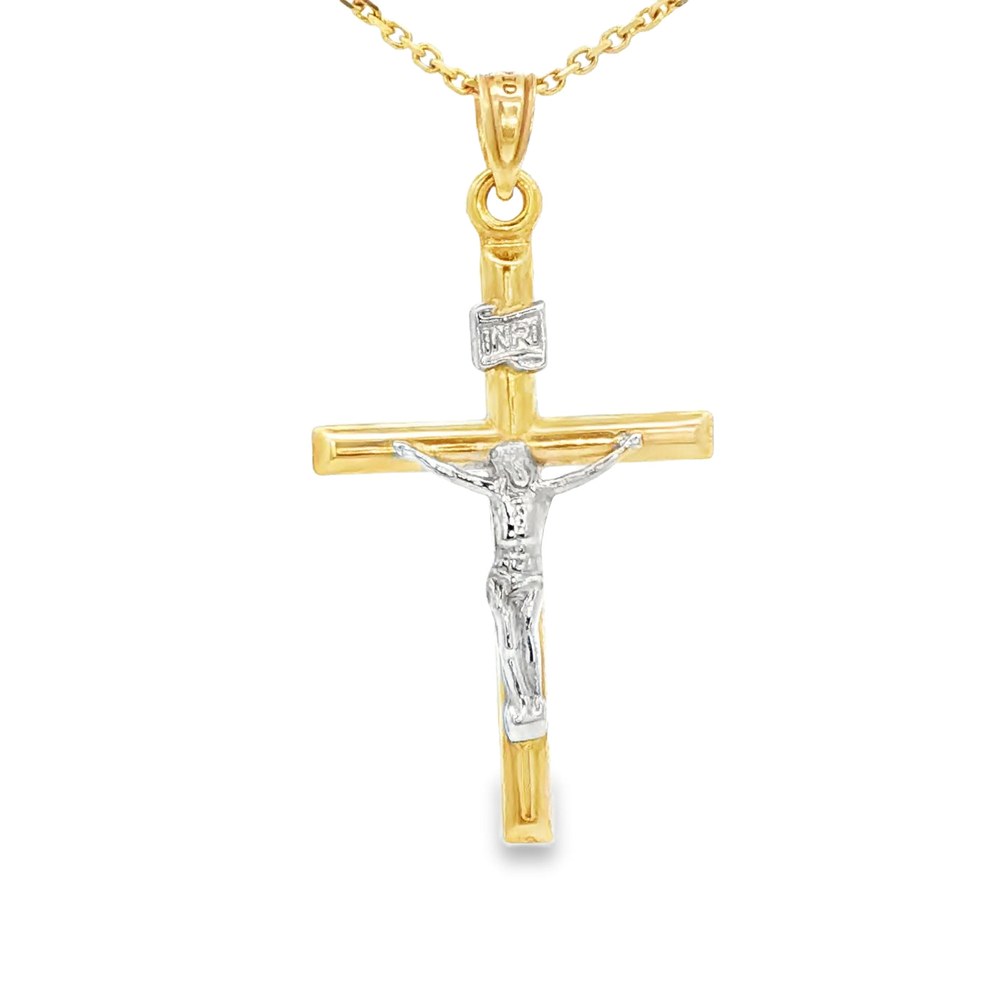 14 KARAT DIAMOND CUT CHARM  JESUS CROSS CIRCLE BACK