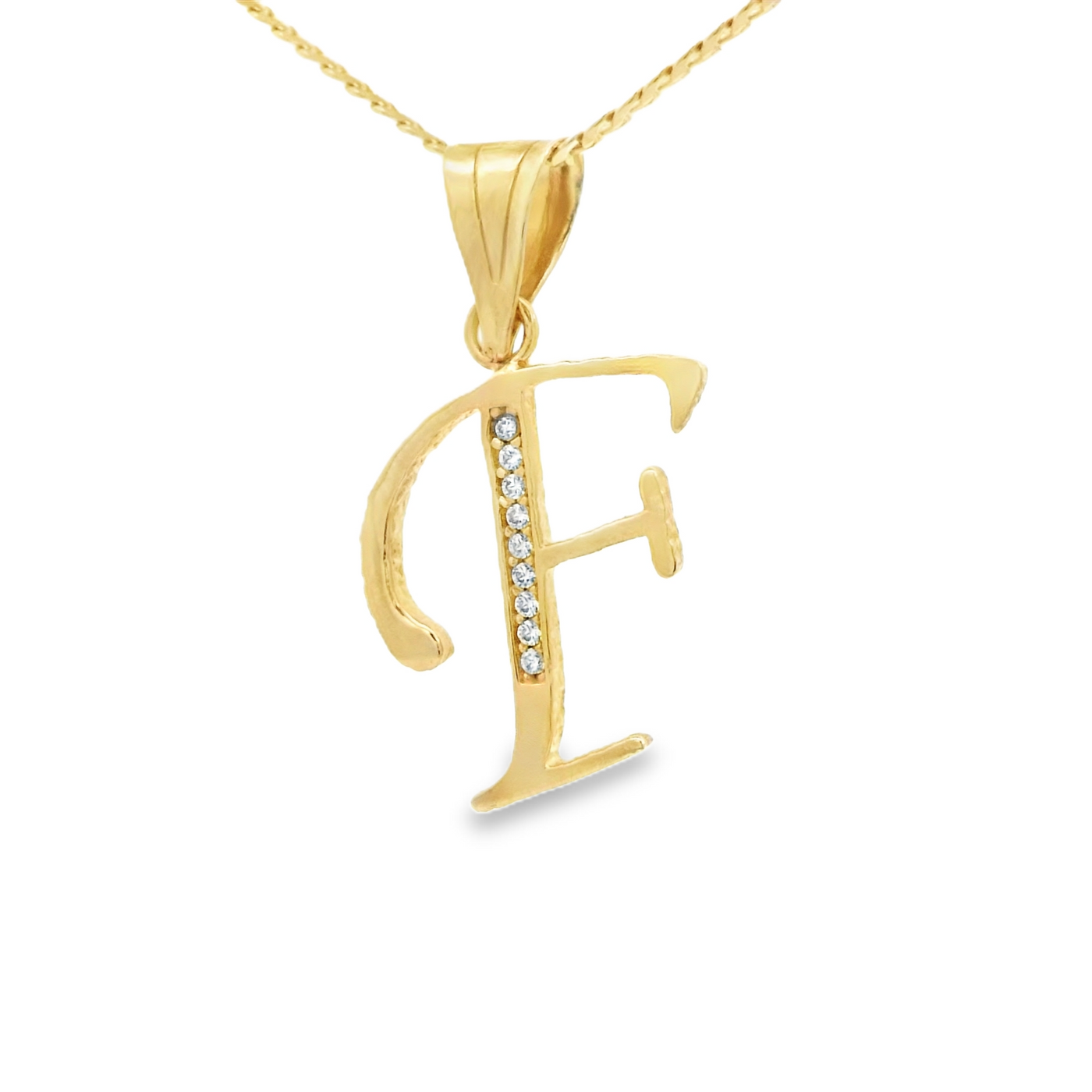 PENDANT 14K LETTER F CZ