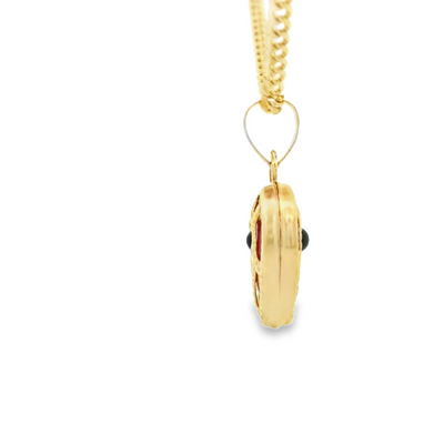 PENDANT 14K EVIL EYE HEART RED MILIGRAIN