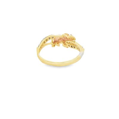 14 KARAT RING SIZE 7.5 WEIGHT: 2.1G : CZ ROSE ELEF
