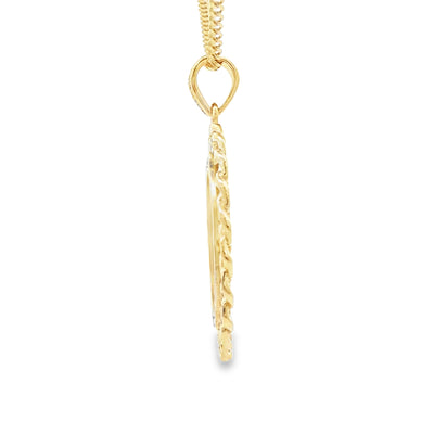 14 KARAT PENDANT NATURAL DIAMOND ENGRAVABLE ROUND CHAIN LINK BORDER