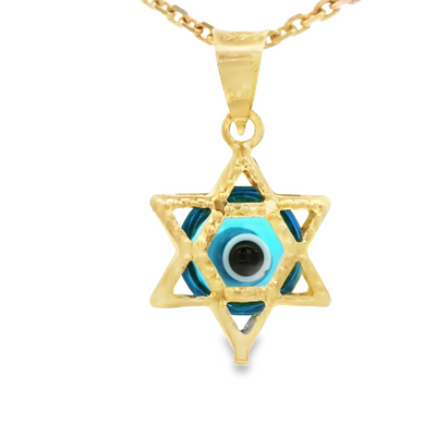 PENDANT 14K EVIL EYE BLUE STAR MILIGRAIN