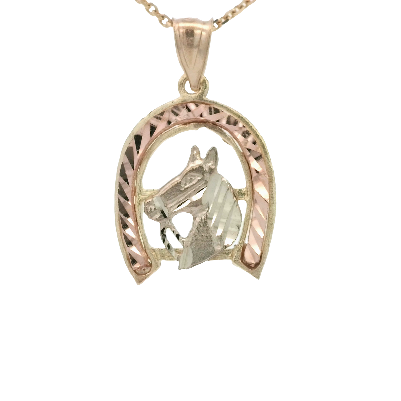 14K  PENDENT  2.5G HORSESHOE HORS CENTER DC 2TONE