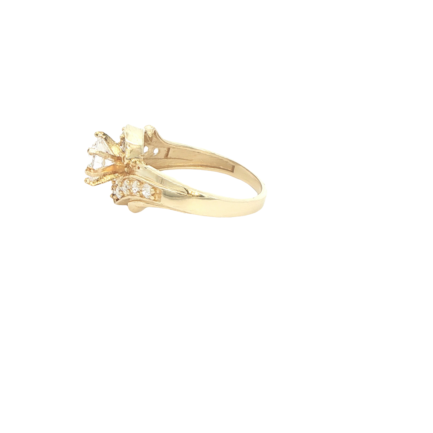 14 KARAT RING SIZE 7.5 WEIGHT: 4.2G : CZ SWIRL DES