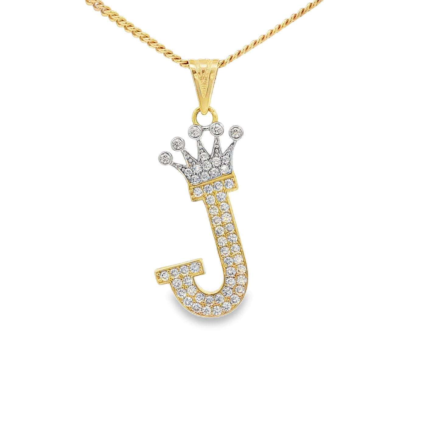 14K LETTER J CZ CROWN INITIAL J