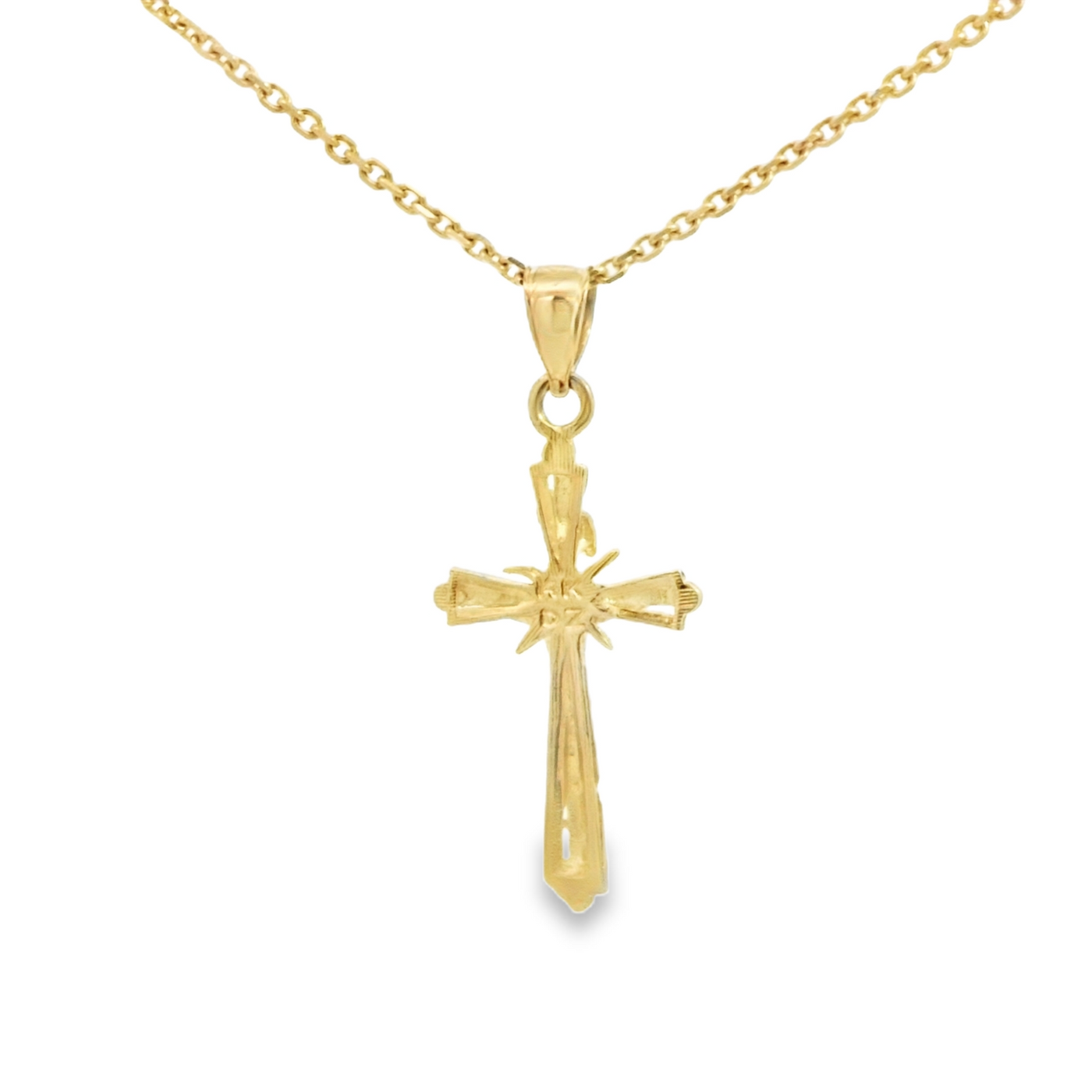 14 KARAT CHARM CRUCIFIX DC LINE MILIGRAIN POINTED END