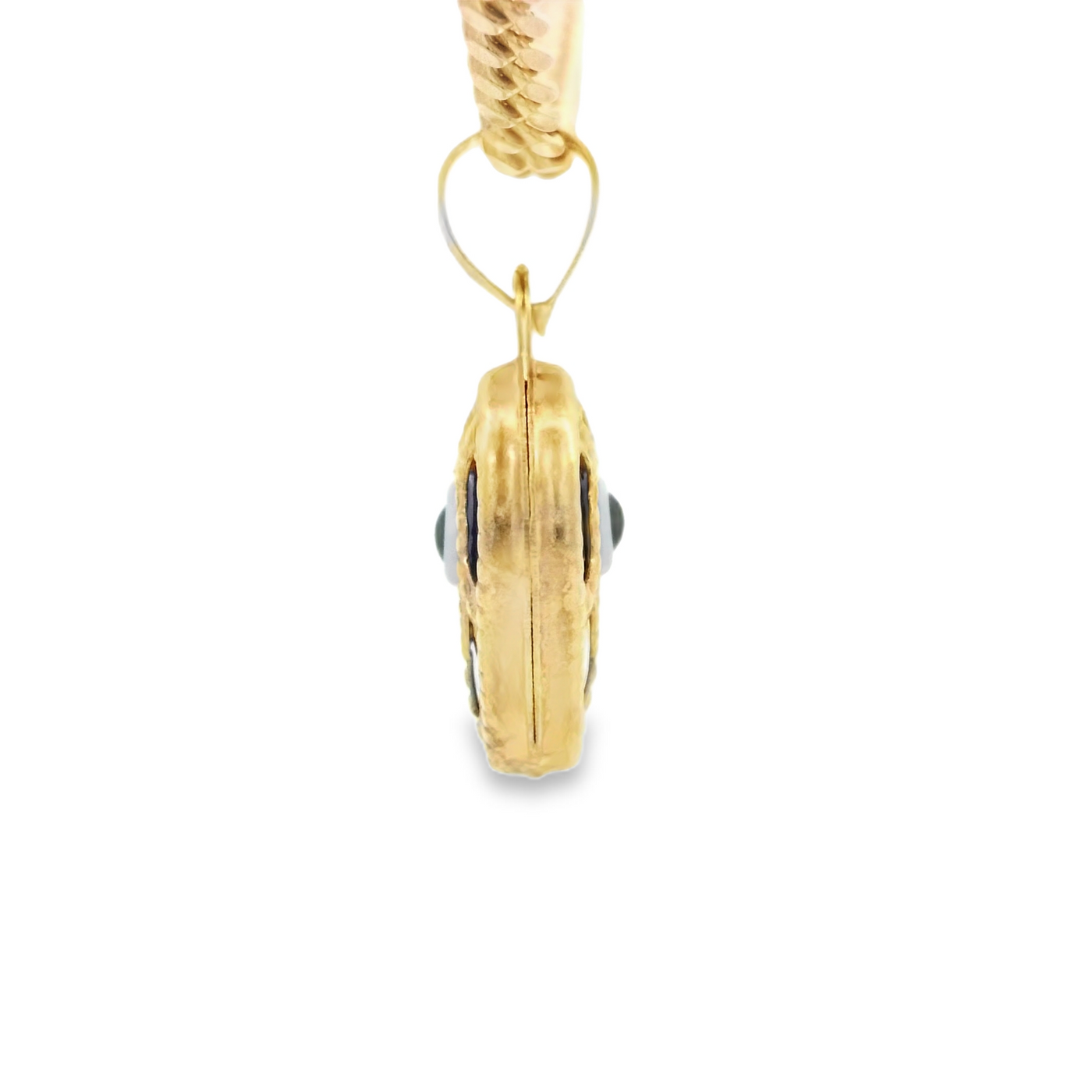 PENDANT 14K EVIL EYE HEART BLUE MILIGRAIN