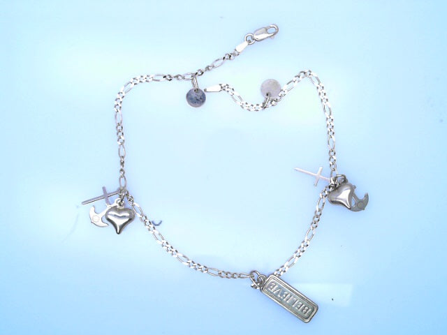 14KB 4.4G ANKLET 10'' CHARMS ANCHOR CROSS HEART BE