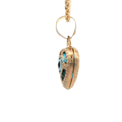 PENDANT 14K EVIL EYE HEART BLUE MILIGRAIN