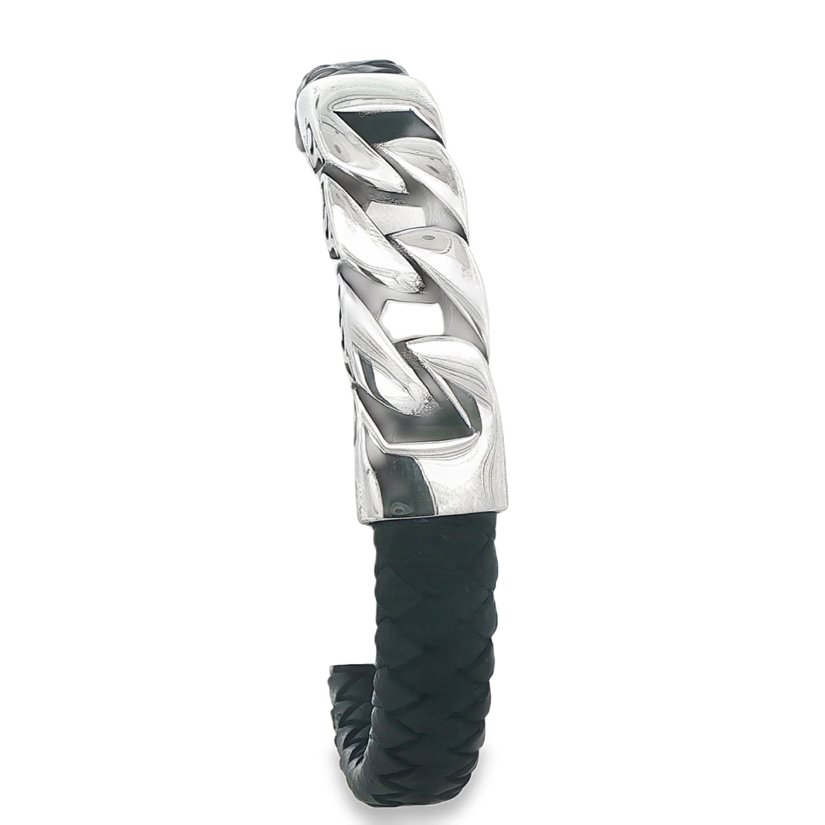 STAINLESS STEEL MIAMI CUBAN PLAQUE LEATHER BAND