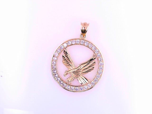 14K PENDENT CZ EAGLE ROUND CLEAR CZ