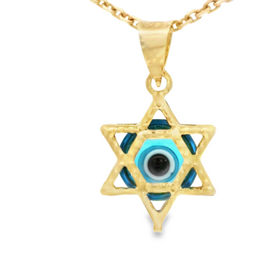 PENDANT 14K EVIL EYE BLUE STAR MILIGRAIN