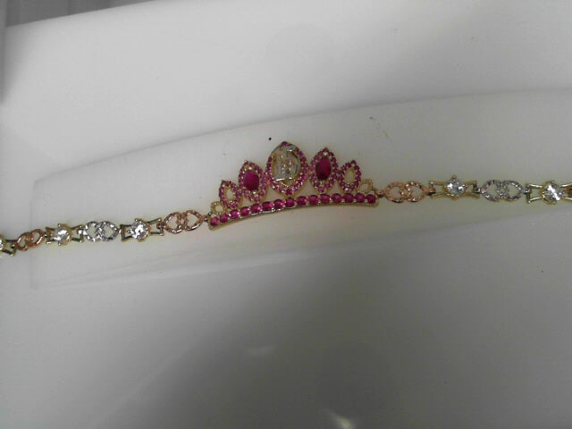 BRACELET 14KB RED CZ CROWN QUINCE ANOS WEIGTH7.9G