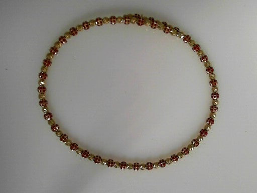 BRACELET 14KB 6.7G BEAD FLEX RED ENAMEL MOON SWIRL