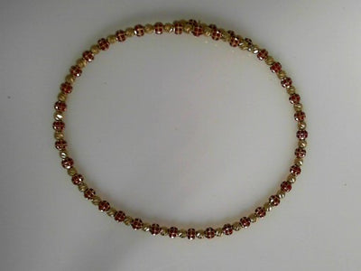 BRACELET 14KB 6.7G BEAD FLEX RED ENAMEL MOON SWIRL