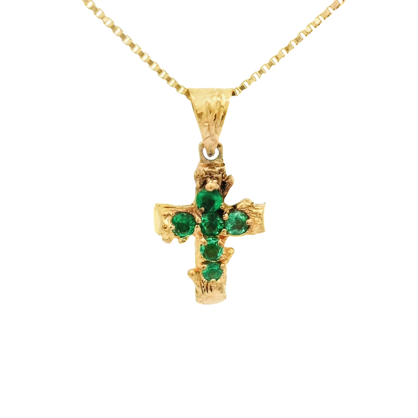 18KR Cross Pendant with Natural Emeralds