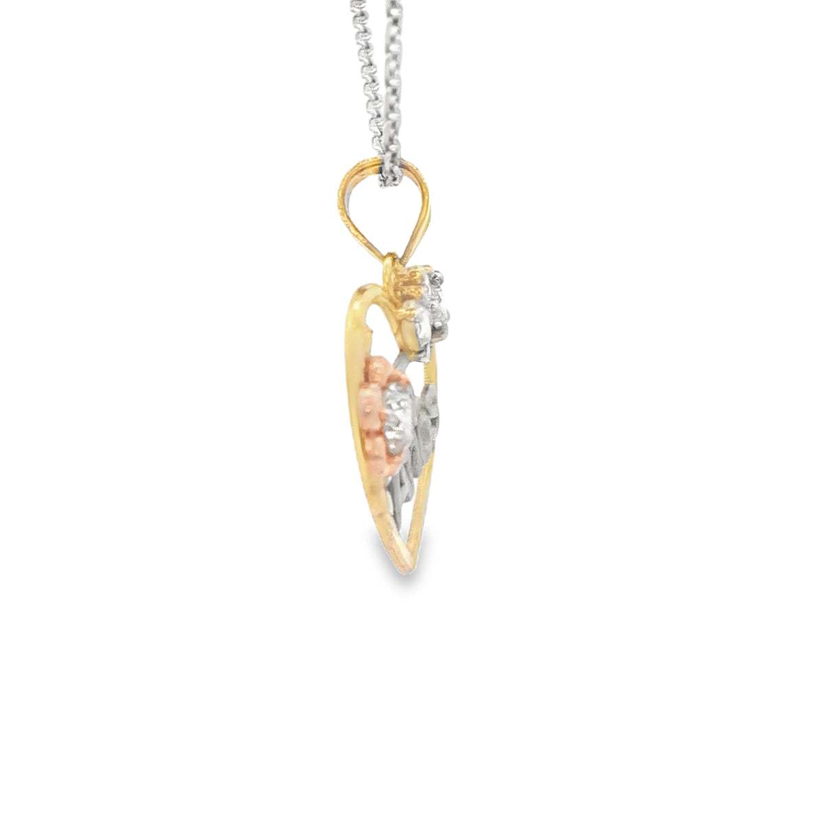 14 KARAT CHARM CZ HEART 15 ANOS SWEET 15 THREE TONE