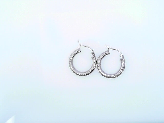 EARRINGS WHITE 14 KARAT DIAMOND CUT SMALL HOOP EAR