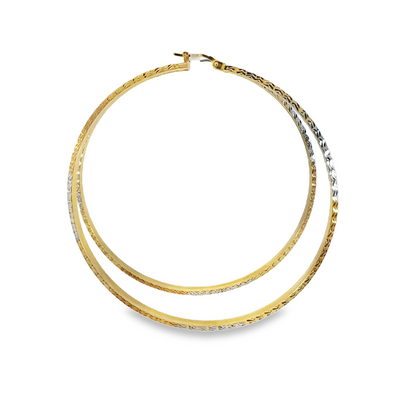 14K Large Tri-Color Hammered Hoops