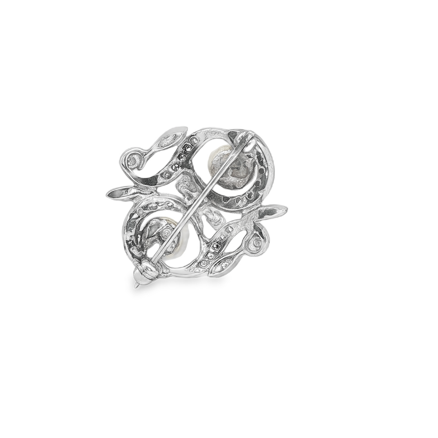 14 Karat Pendant  BROCHE NATURAL DIAMOND PEARLS WHITE