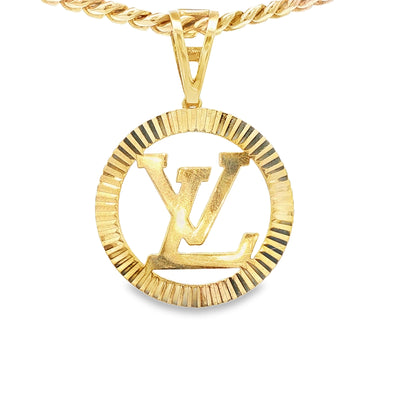 PENDANT 14K 4.8G STYLE LV ROUND RIBBED BORDER NEGA