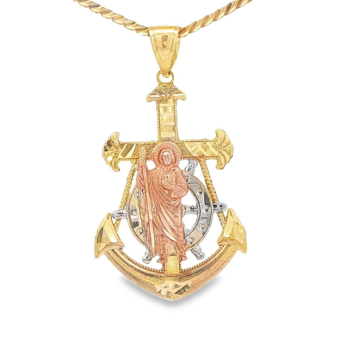 PENDANT 14KP 4.3G ANCHOR SAINT ST JUDE DC 3TONE