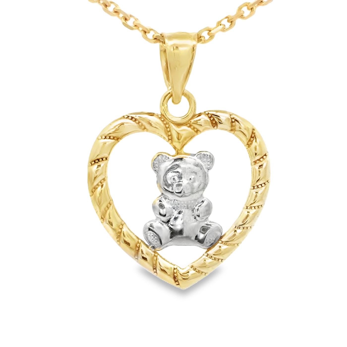 10 KARAT CHARM HEART WITH TEDDY BEAR CENTER