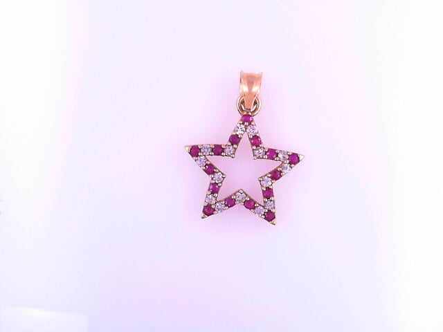 10K PENDENT  2.5G PENDANT CZ RED & WHITE STAR