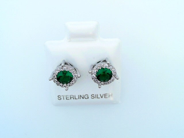 STERLING SILVER STUD EARRINGS WEIGHT: 2.1G CZ GREE