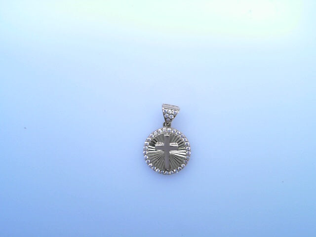 PENDANT 14KP 1.6G MEDALLION CZ CROSS ROUND BURST