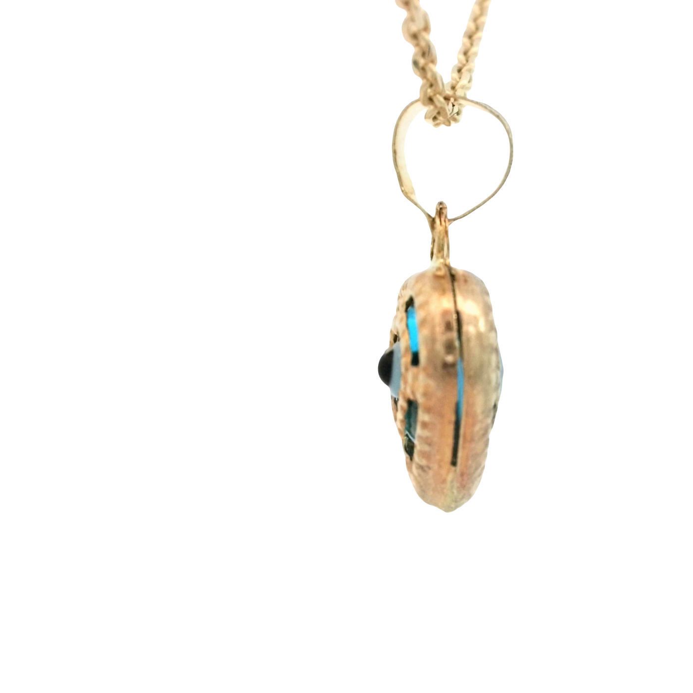 PENDANT 14K EVIL EYE HEART BLUE MILIGRAIN
