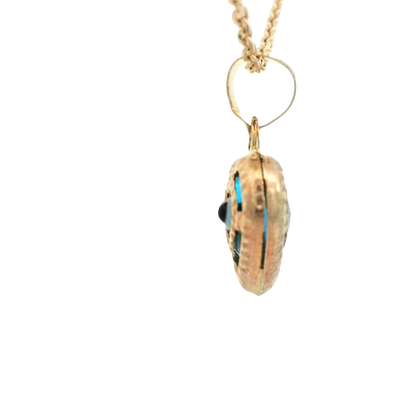 PENDANT 14K EVIL EYE HEART BLUE MILIGRAIN