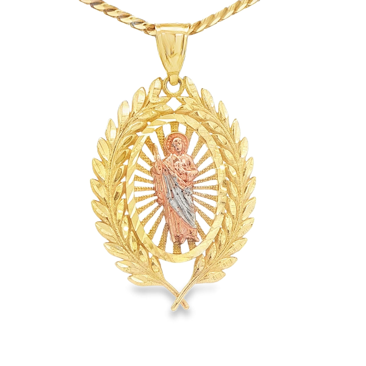 PENDANT 14KP 5.2G SAINT ST JUDE DC LEAF BORDER 3TO