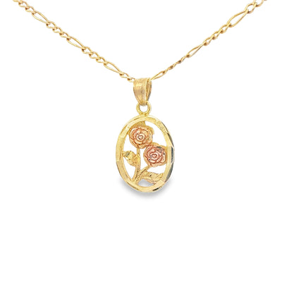 PENDANT 14K PENDANT 2TONE ROSES OVAL