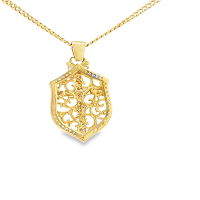 PENDANT 14K 3.6G JESUS CZ JESUS ON CROSS SHIELD