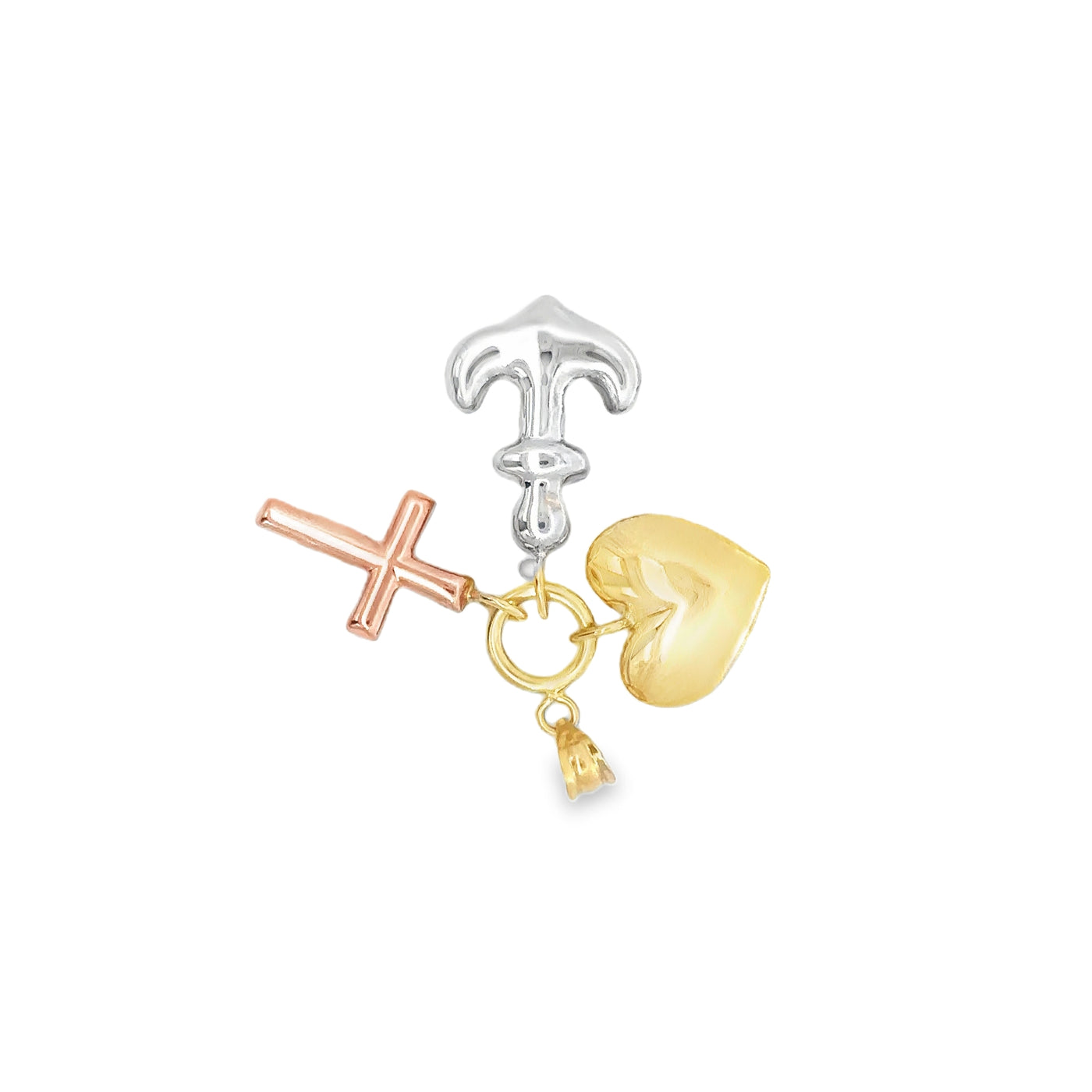 PENDANT 14K 2.4G DANGLE ANCHOR HEART CROSS 3TONE