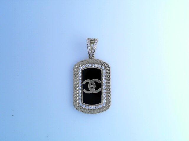 14K PENDENT 3.6G STYLE CHANEL PLAQUE CZ ONYX CUBAN