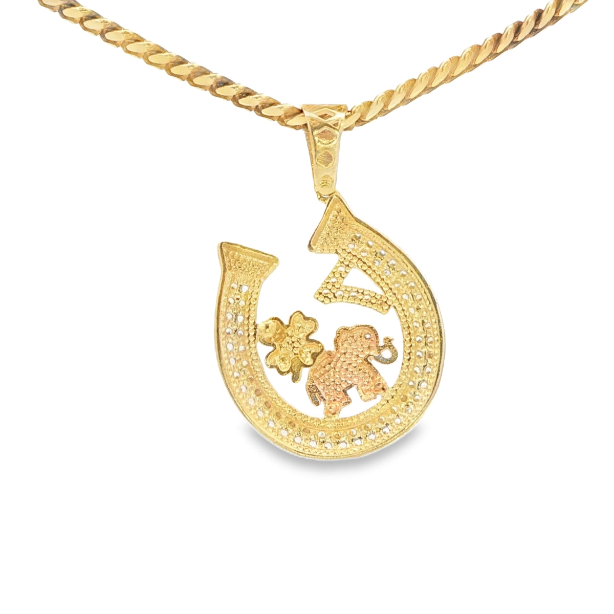 PENDANT 14K 3.3G HORSEHOE CZ LUCKY SYMBOLS 7 ELEFA