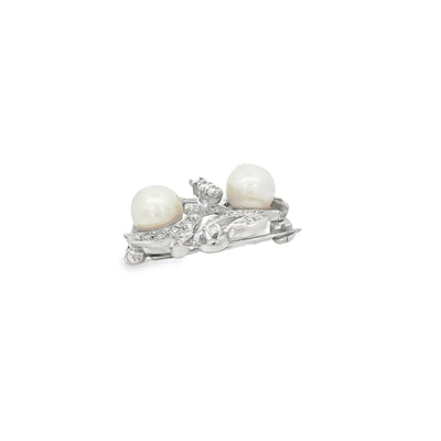14 Karat Pendant  BROCHE NATURAL DIAMOND PEARLS WHITE
