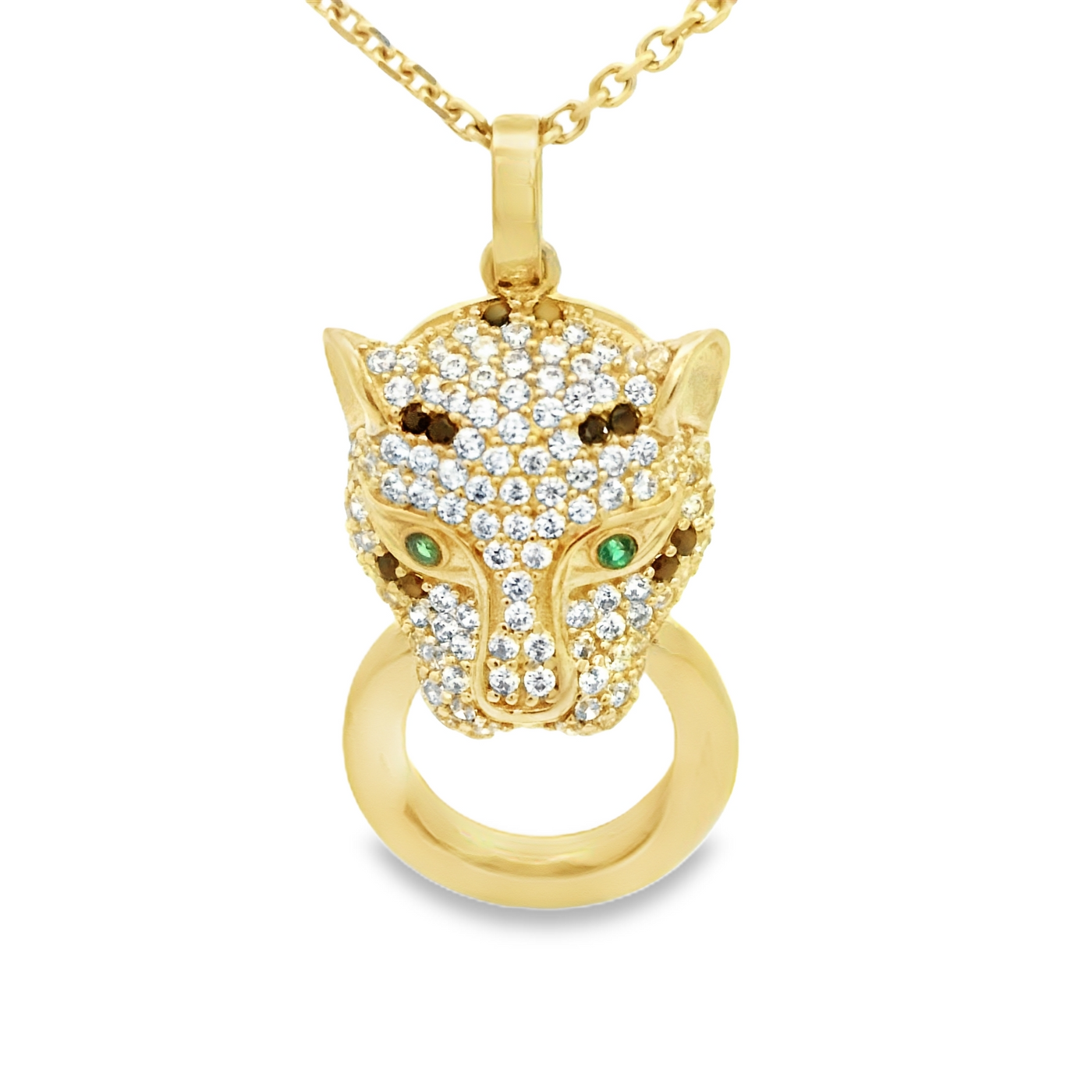 PENDANT 14K 3.3G PANTHER CZ GREEN EYES